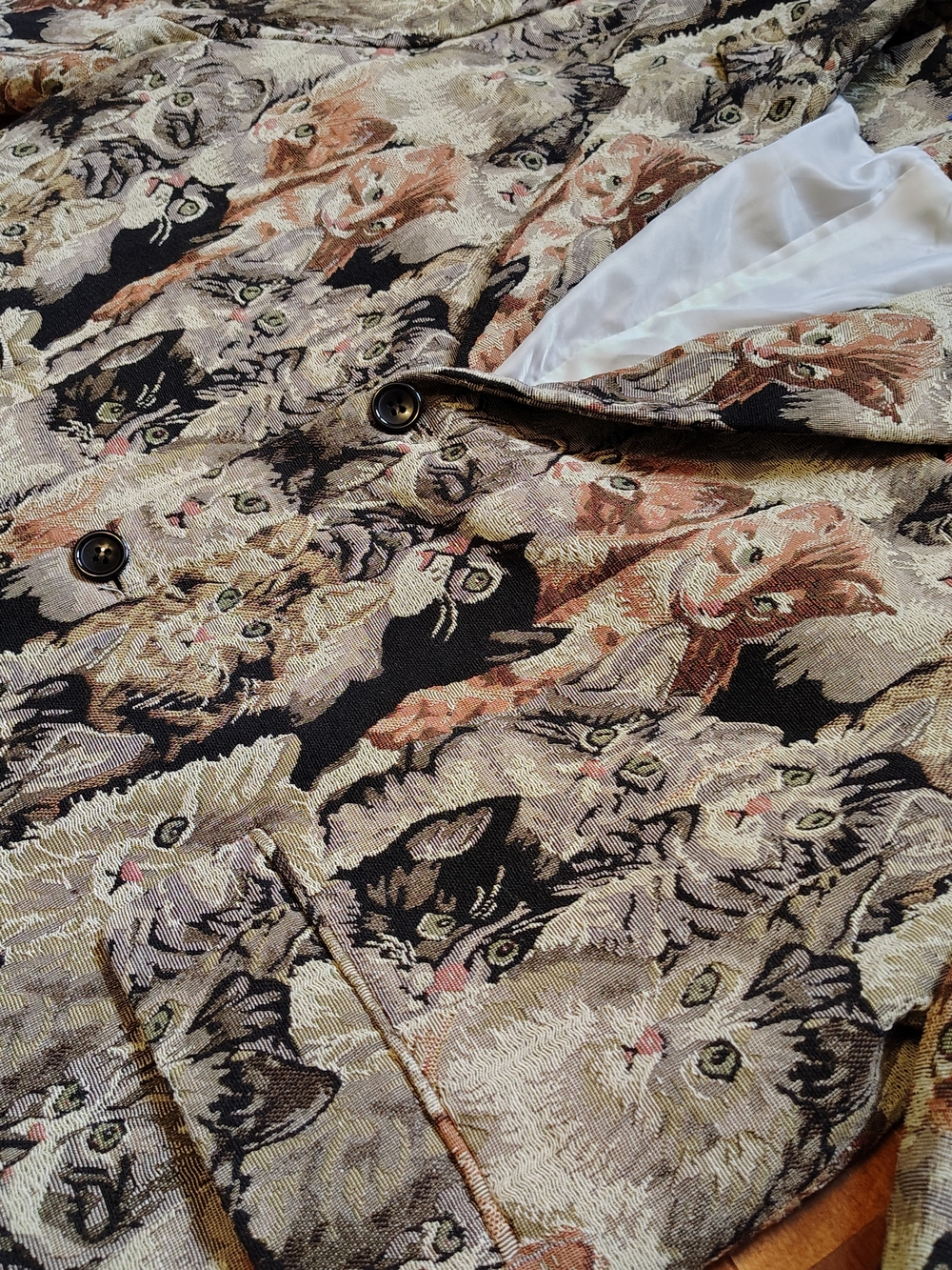 INS ERROR Cat Woven Tapestry Blazer Jacket Streetwear Art to Wear - Men's Large - Picture 8 of 10
